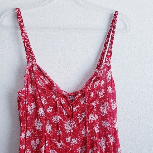 Free People Dont Dare Red Mixed Floral Mini Dress - Picture 3 of 8